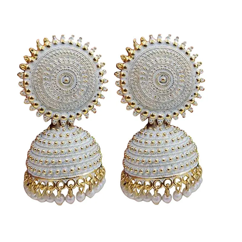 Combo of 2 White and Maroon Pearls Dome Shape Jhumki