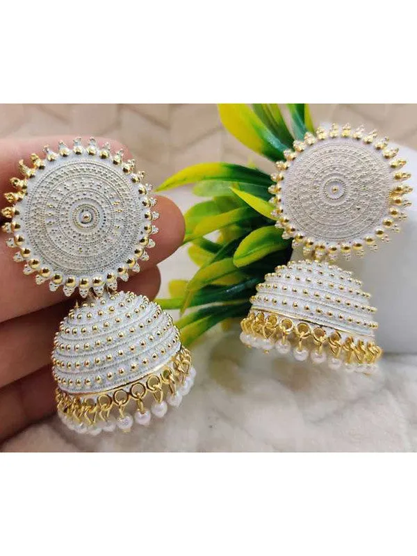 Combo of 2 White and Maroon Pearls Dome Shape Jhumki