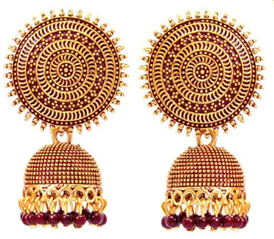 Combo of 2 White and Maroon Pearls Dome Shape Jhumki