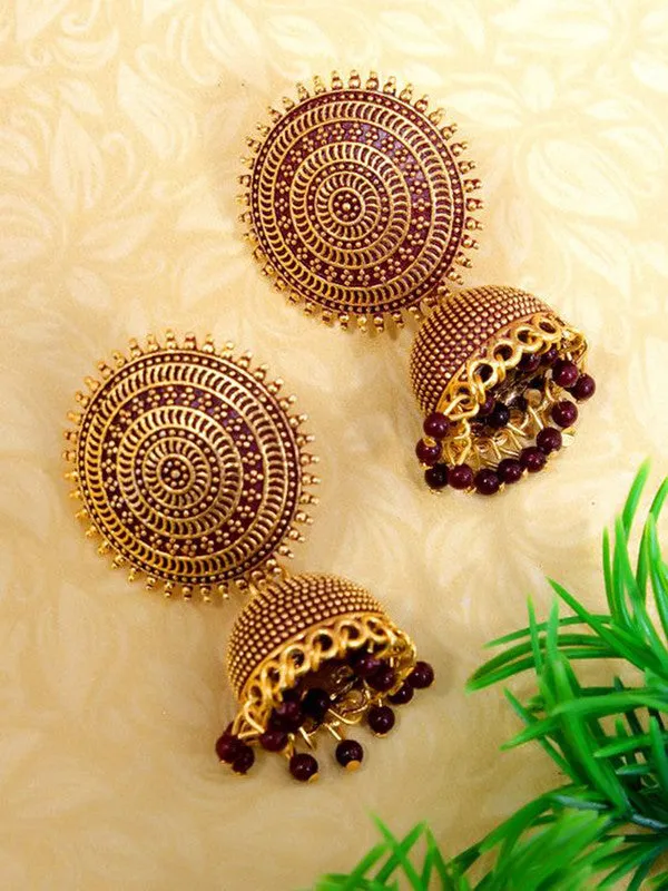 Combo of 2 White and Maroon Pearls Dome Shape Jhumki