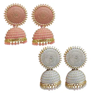 Combo of 2 White and Peach Pearls Dome Shape Jhumki