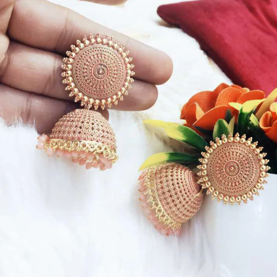 Combo of 2 White and Peach Pearls Dome Shape Jhumki