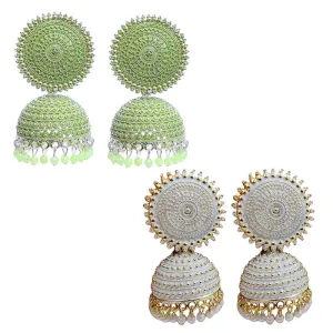 Combo of 2 White and Seagreen Pearls Dome Shape Jhumki