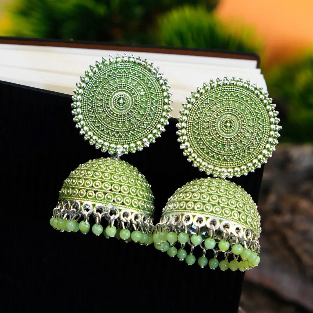 Combo of 2 White and Seagreen Pearls Dome Shape Jhumki