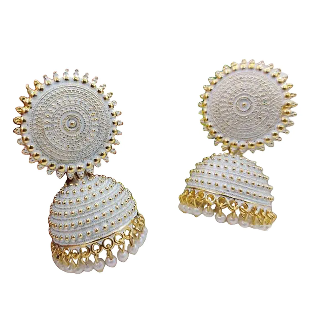 Combo of 2 White Pearls Drop Dome Shape Jhumki