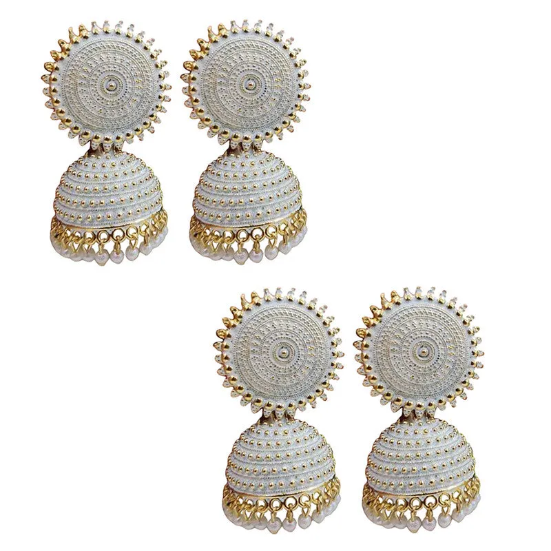 Combo of 2 White Pearls Drop Dome Shape Jhumki
