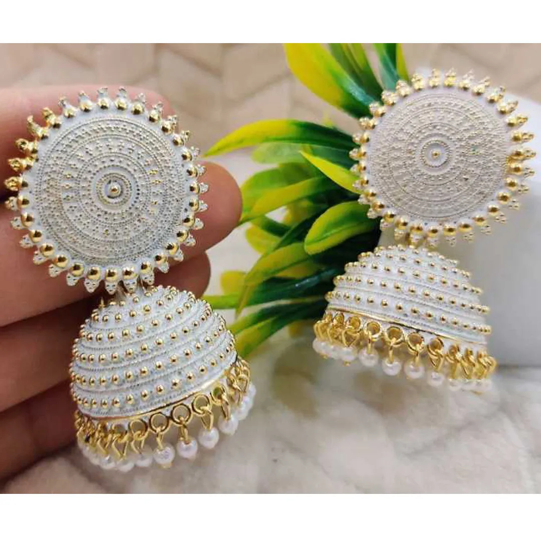 Combo of 2 White Pearls Drop Dome Shape Jhumki