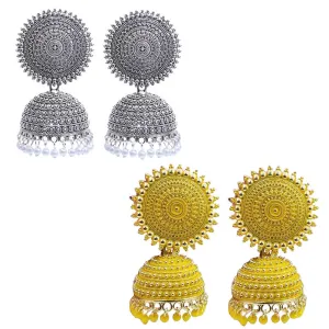 Combo of 2 Yellow and Silver Pearls Dome Shape Jhumki