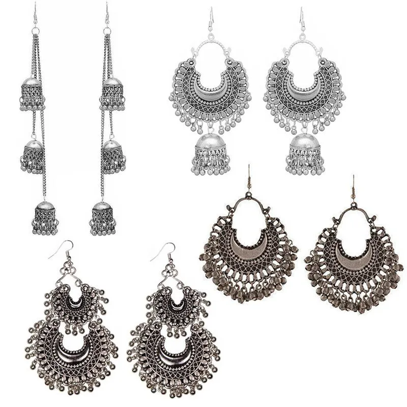 Combo of 4 Classic Silver Layered Chandbali Jhumki
