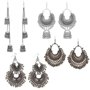 Combo of 4 Classic Silver Layered Chandbali Jhumki