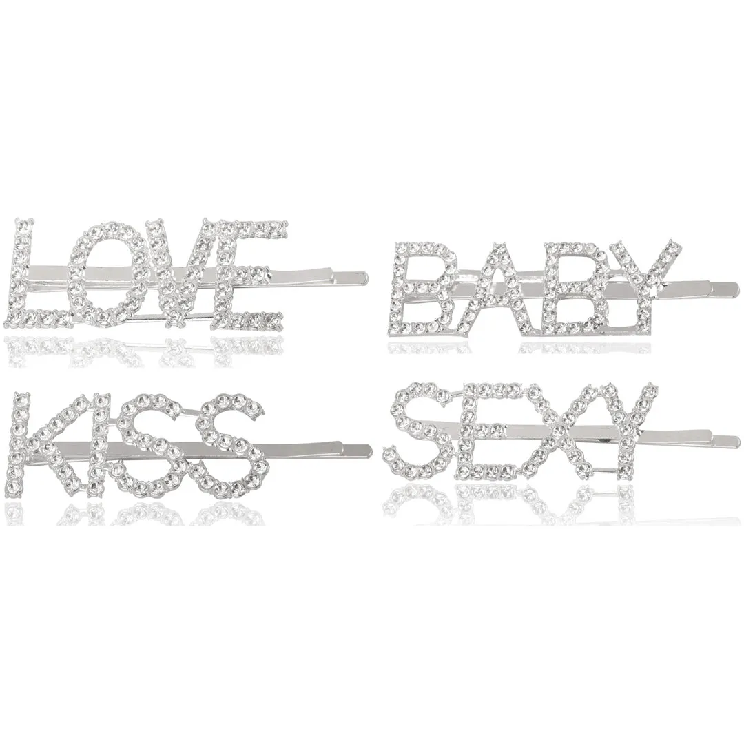 Combo Of 4 Silver Love Kiss Baby and Sexy Hairclip
