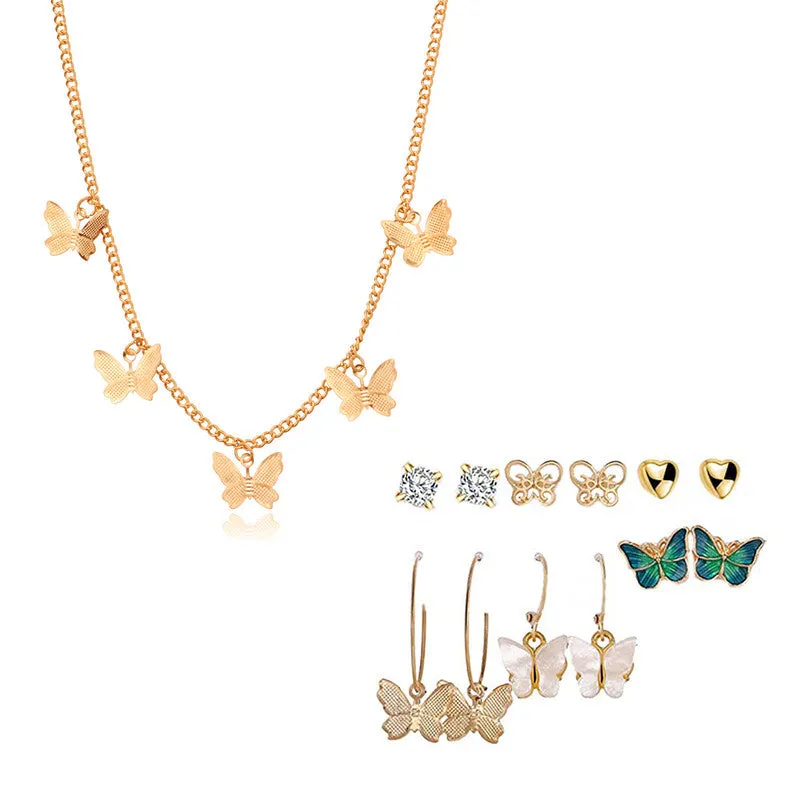 Combo Of Butterfly Pendant With Earring Set