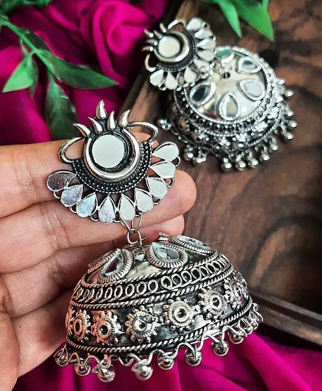 Combo of Mirror Jhumki and Bahubali Earrings With Maang Tikka