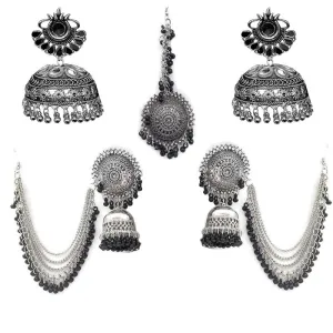 Combo of Mirror Jhumki and Bahubali Earrings With Maang Tikka