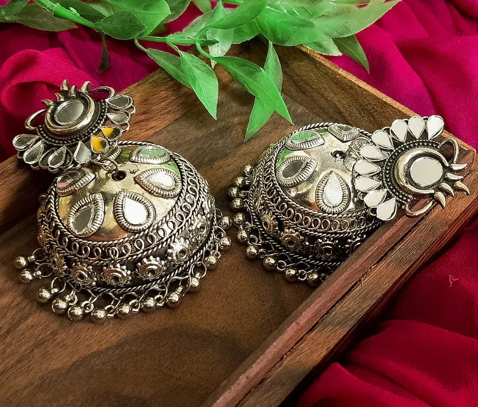 Combo of Mirror Jhumki and Bahubali Earrings With Maang Tikka