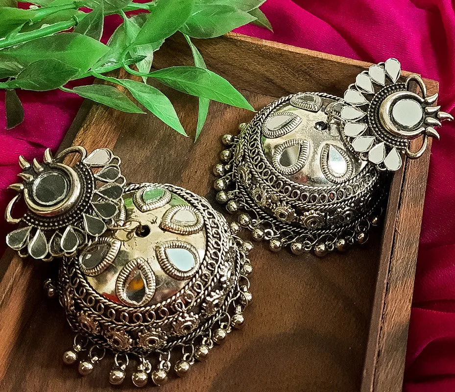 Combo of Mirror Jhumki and Bahubali Earrings With Maang Tikka