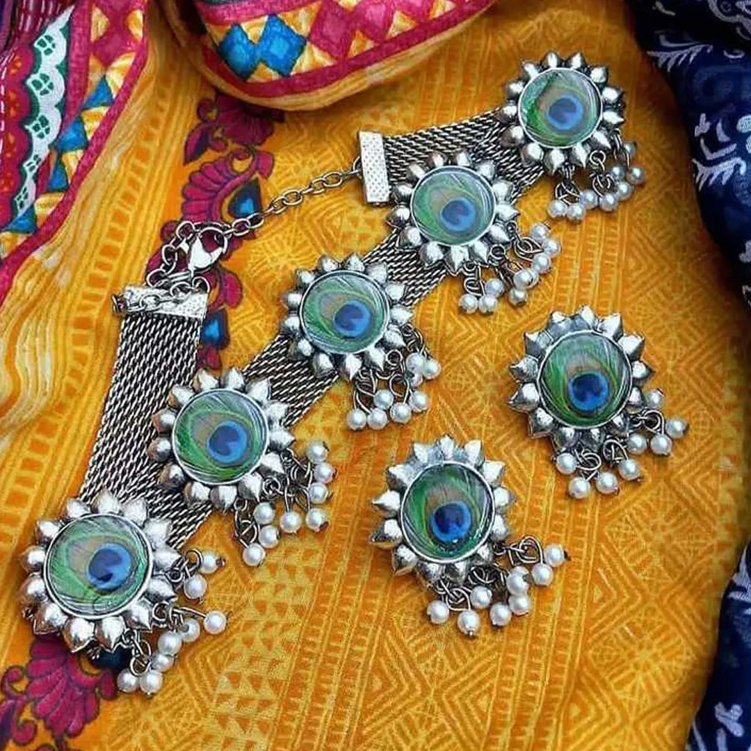 Combo of Pearl Silver Jewelry Set and Chandelier Earrings