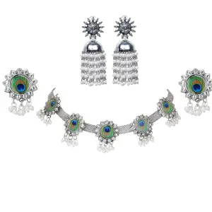 Combo of Pearl Silver Jewelry Set and Chandelier Earrings