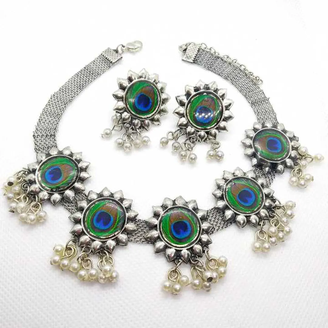 Combo of Pearl Silver Jewelry Set and Chandelier Earrings