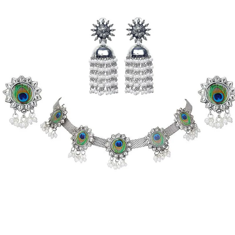 Combo of Pearl Silver Jewelry Set and Chandelier Earrings