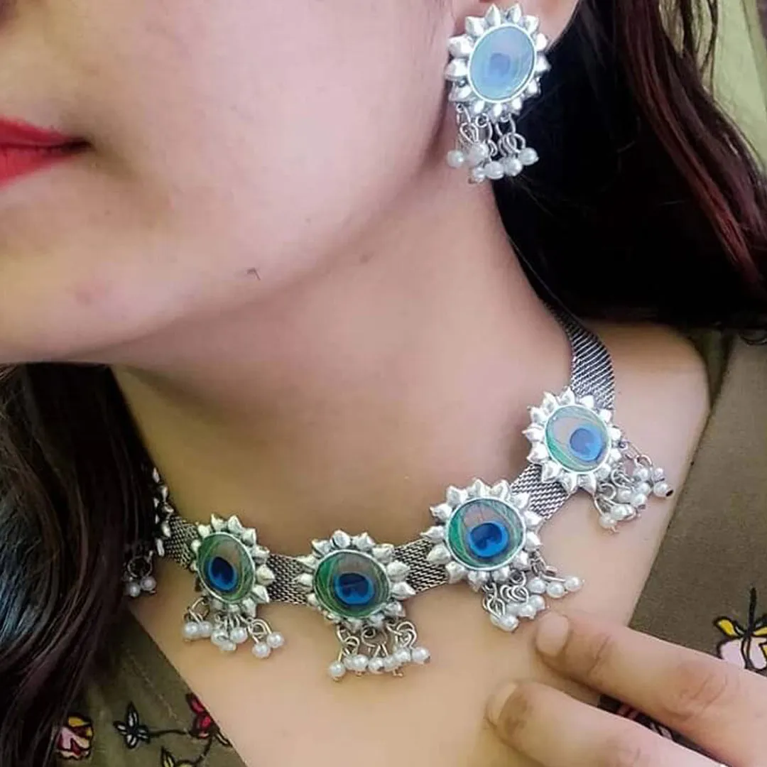 Combo of Pearl Silver Jewelry Set and Chandelier Earrings