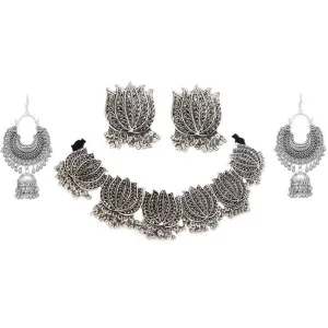 Combo of Silver Lotus Jewelry Set and Jhumki
