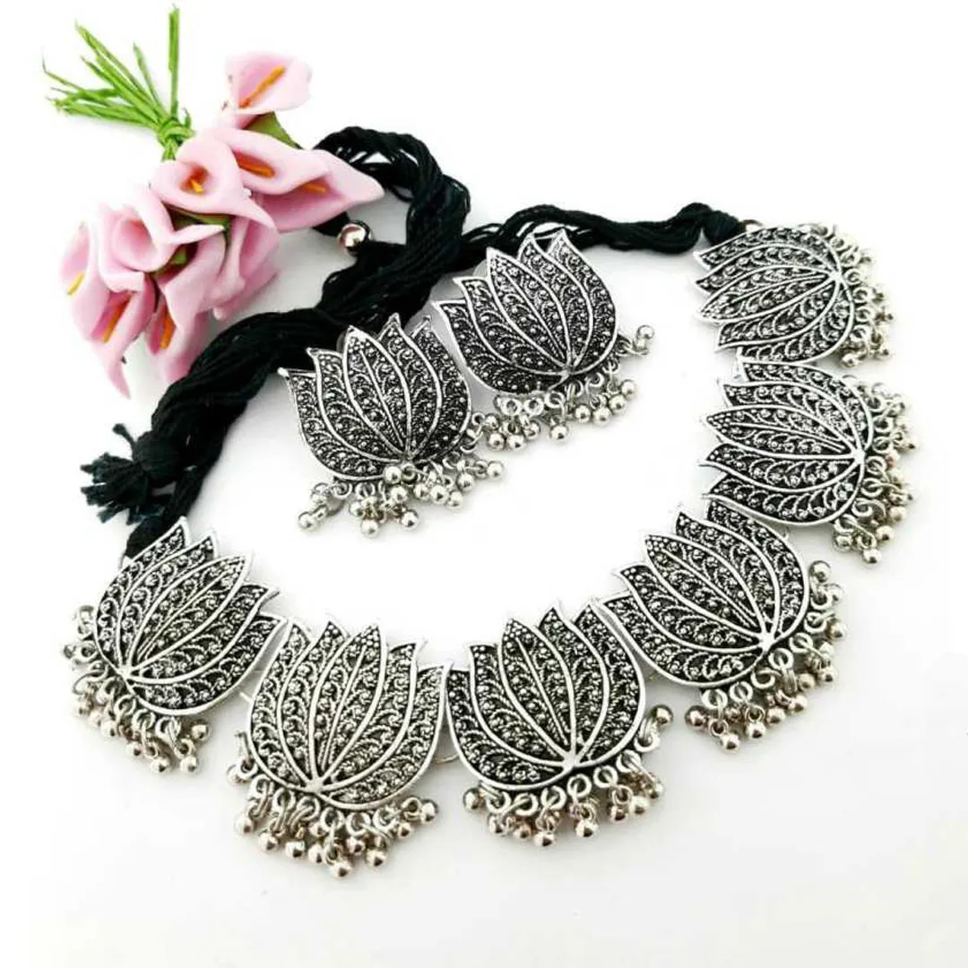 Combo of Silver Lotus Jewelry Set and Jhumki
