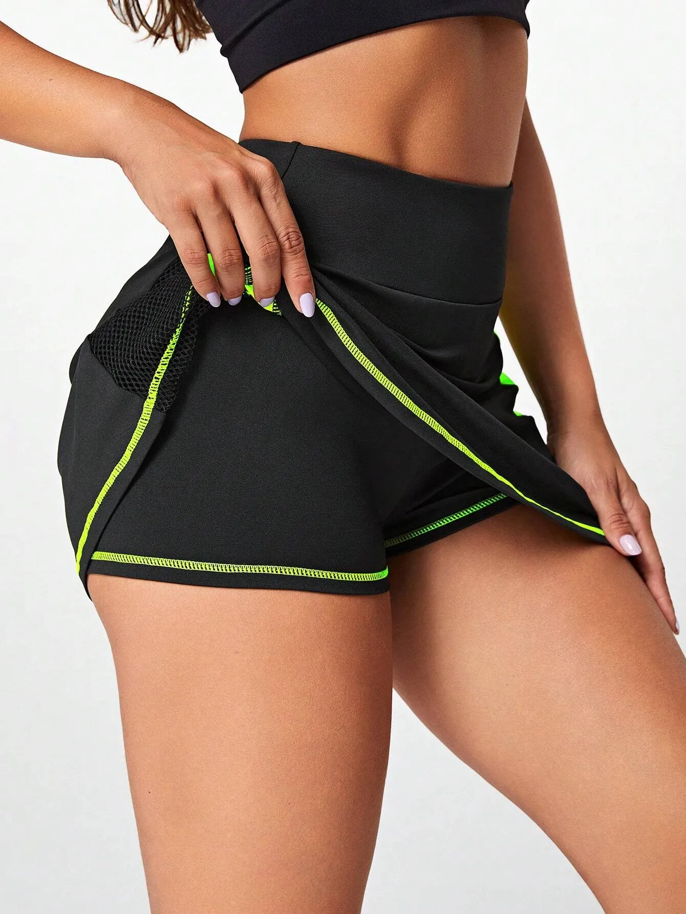 Contrast Binding Mesh Tennis Skirt