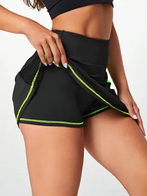Contrast Binding Mesh Tennis Skirt