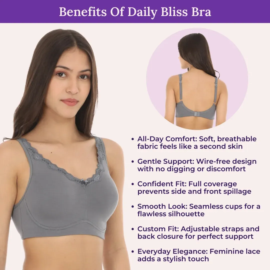 Cotton Bra | Lace Detailing | Full Coverage | Wire-Free & Non-Padded | Seamless Cups | No Centre Panel | Hidden Side Panels | 2 Pack