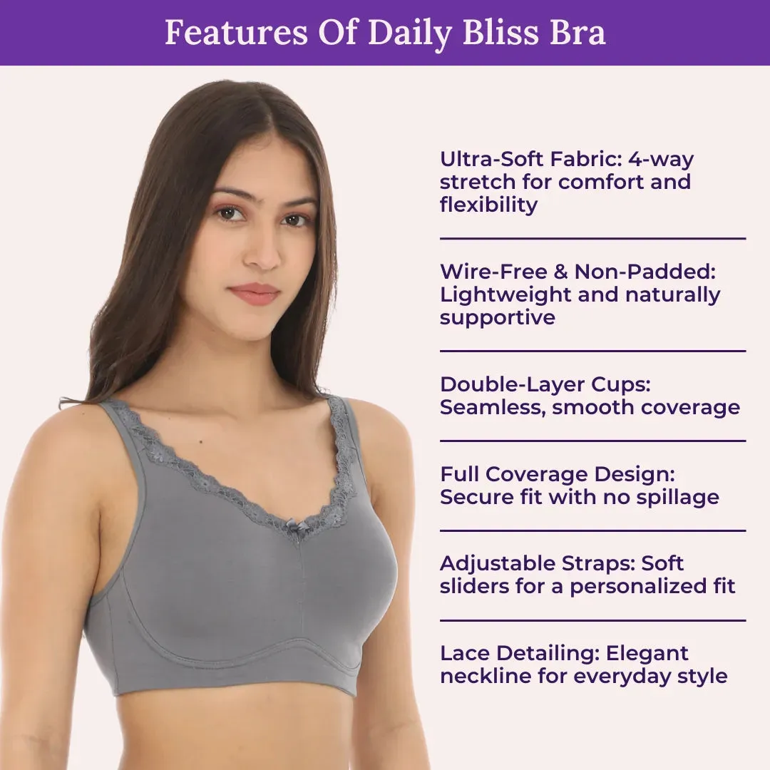 Cotton Bra | Lace Detailing | Full Coverage | Wire-Free & Non-Padded | Seamless Cups | No Centre Panel | Hidden Side Panels | 2 Pack