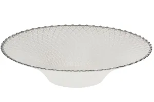 (D) Judaica Round Glass Bowl White with Grey Edge 12.5 D, Centrepiece