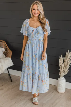 Dance It Out Floral Midi Dress- Light Blue