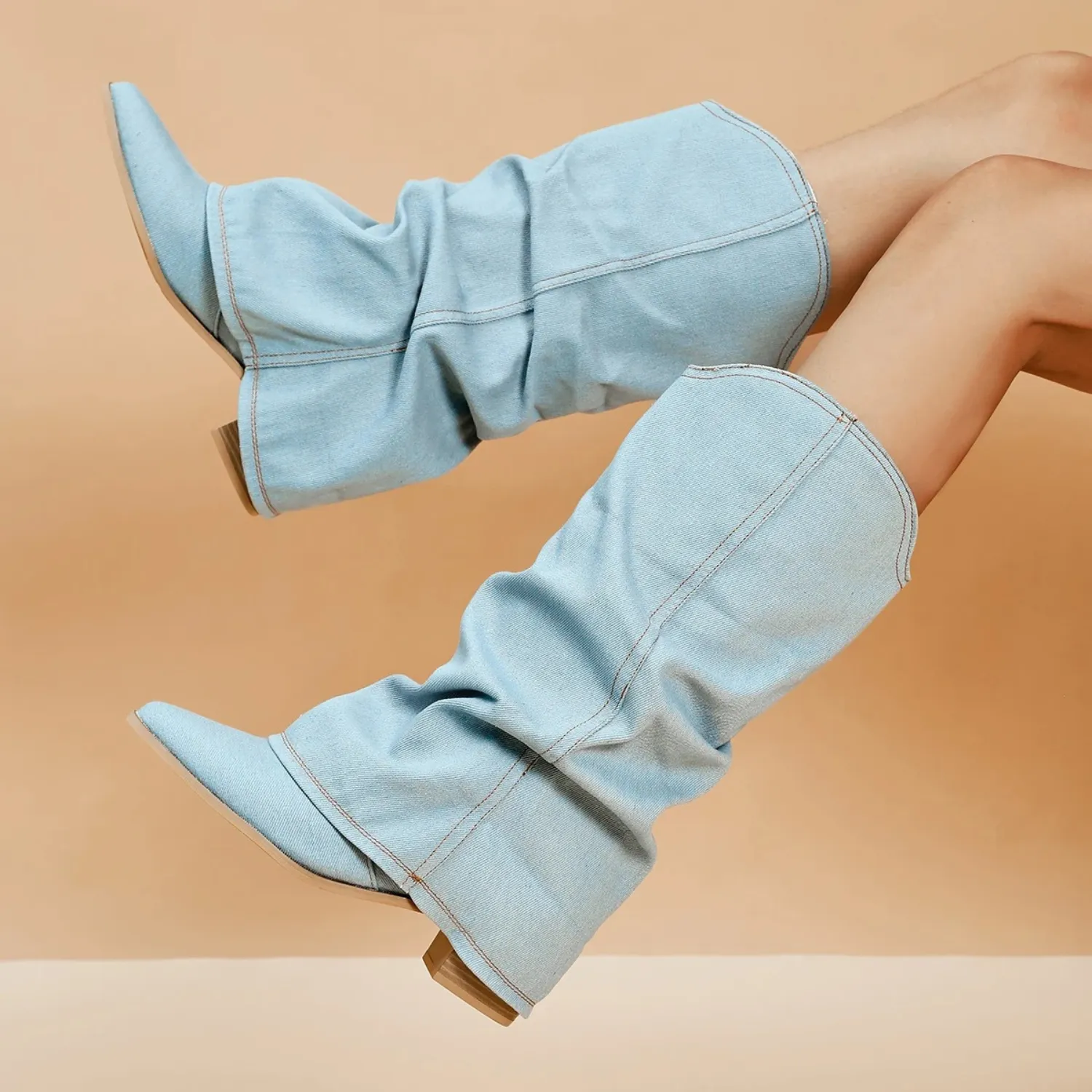 Denim Ankle Boots with Block Heel by Franjes