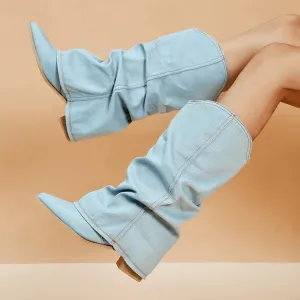 Denim Ankle Boots with Block Heel by Franjes