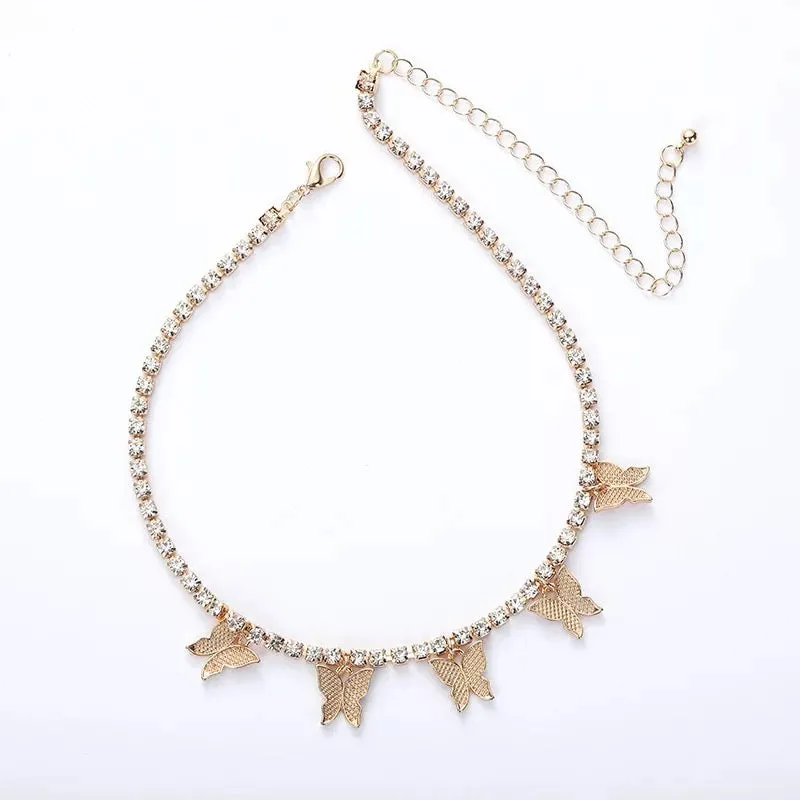 Diamond Studded Butterfly Choker Necklace