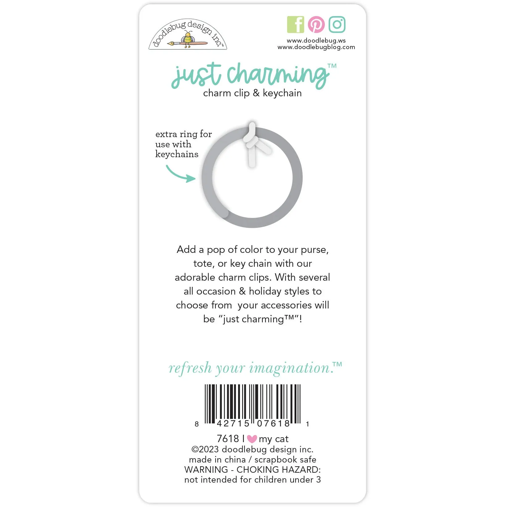 Doodlebug - Pretty Kitty - Just Charming Clip & Keychain - I Love My Cat  / 7618