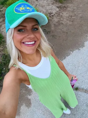 Everyday Ease Ribbed Jumpsuit// Lime