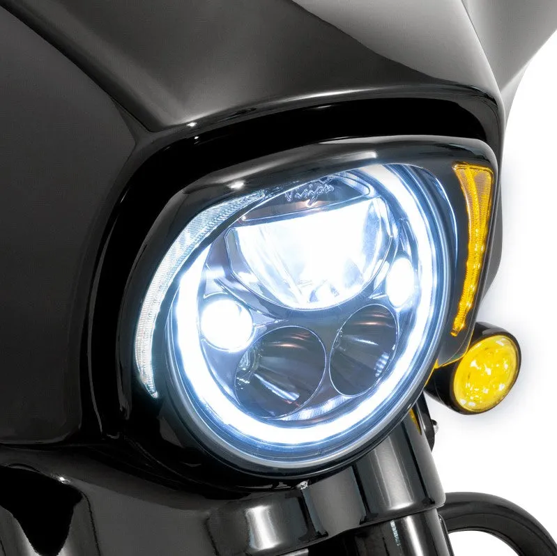 Fang® Headlight Bezel with White LED Running Lights and Amber Turn Signals, '14-up, Black