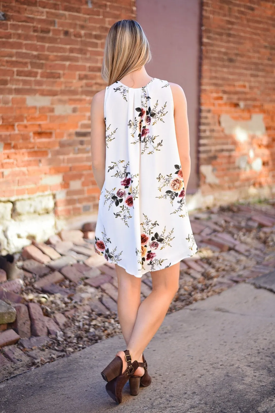 Find a Reason Floral Sleeveless Dress ~ Ivory