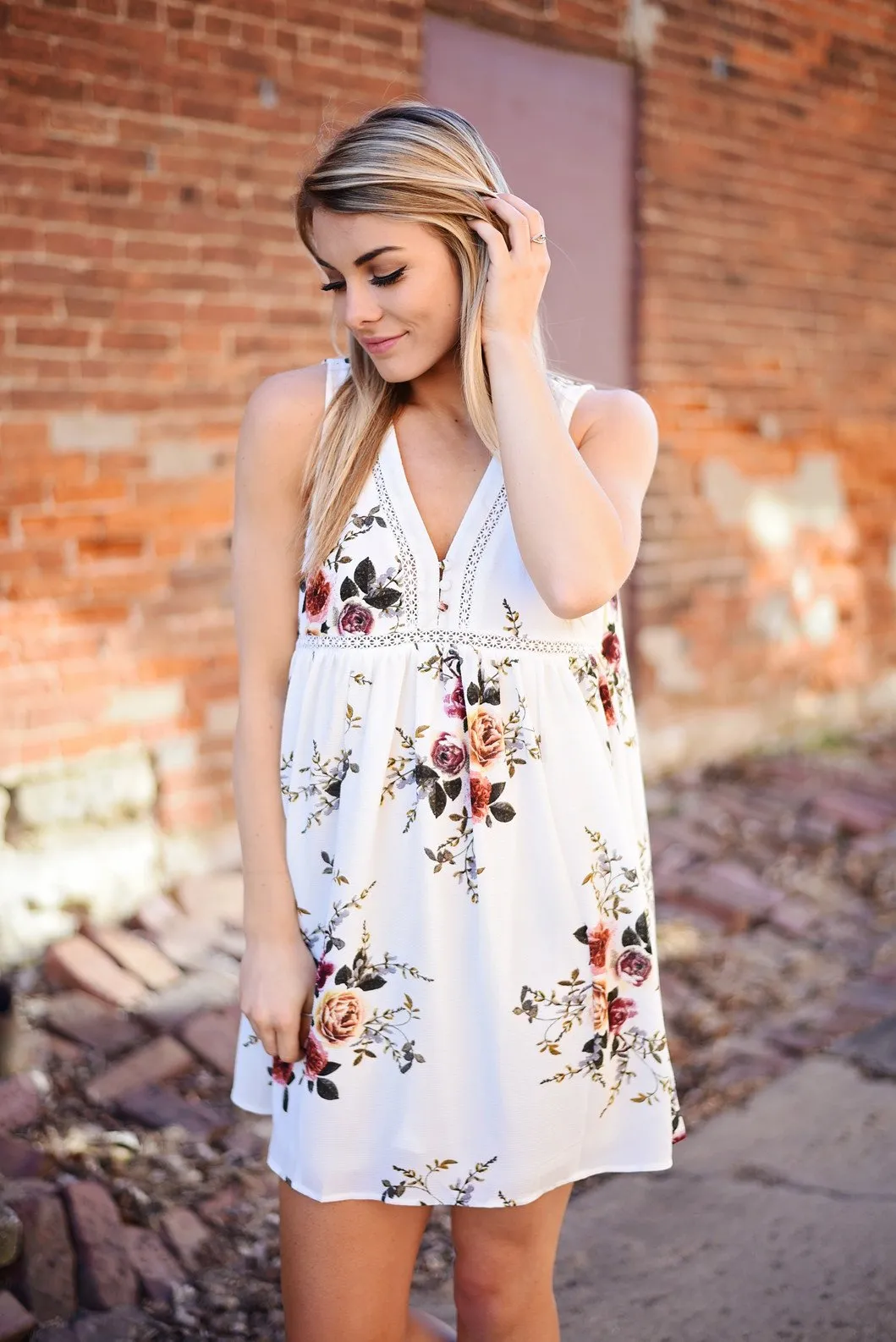 Find a Reason Floral Sleeveless Dress ~ Ivory