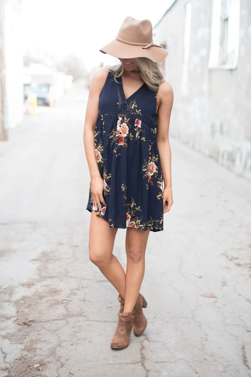 Find a Reason Floral Sleeveless Dress ~ Navy