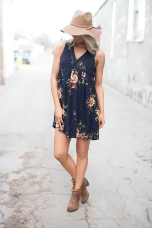 Find a Reason Floral Sleeveless Dress ~ Navy