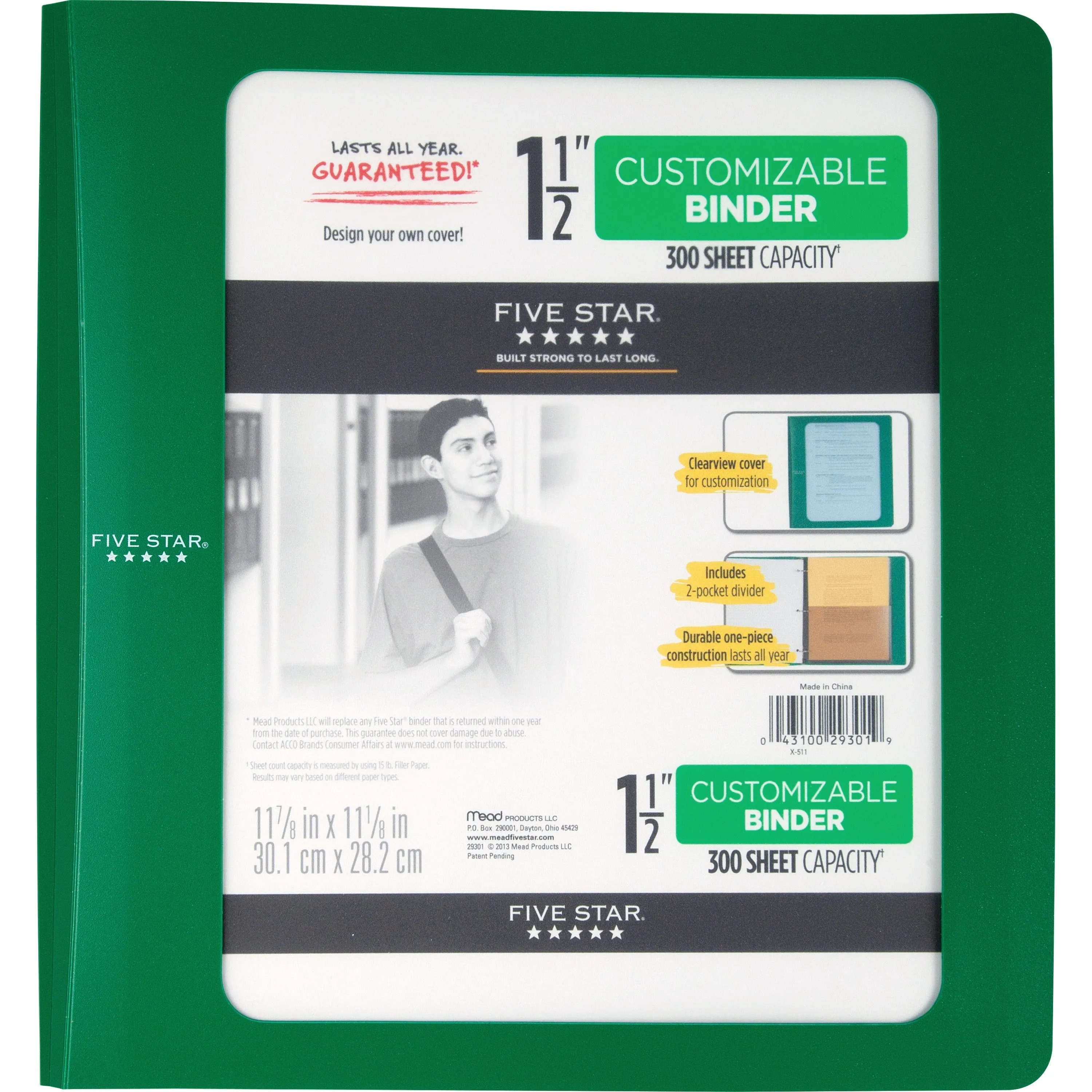 Five Star Customizable 1-1/2" D-ring Plastic Binder