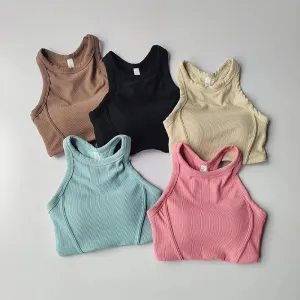 Fixed One Piece Racerback Yoga Tank Top - Women's Fitness Quick Dry Fitness Bra, Running Sleeveless Yoga Suit for External Wear