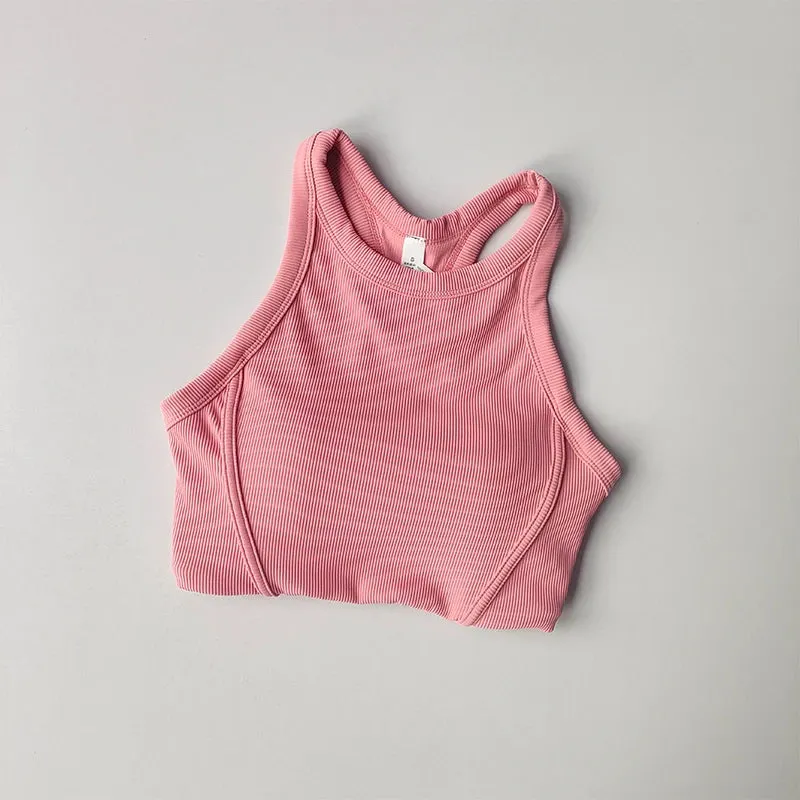 Fixed One Piece Racerback Yoga Tank Top - Women's Fitness Quick Dry Fitness Bra, Running Sleeveless Yoga Suit for External Wear