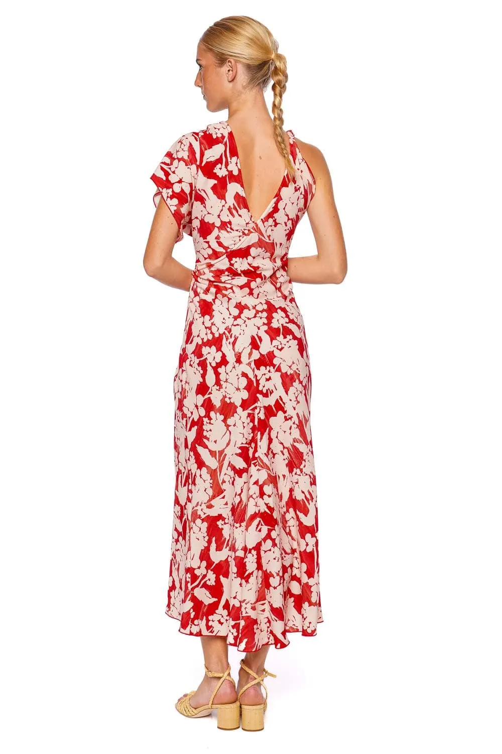 Floral Asymmetric Ruched Midi Dress
