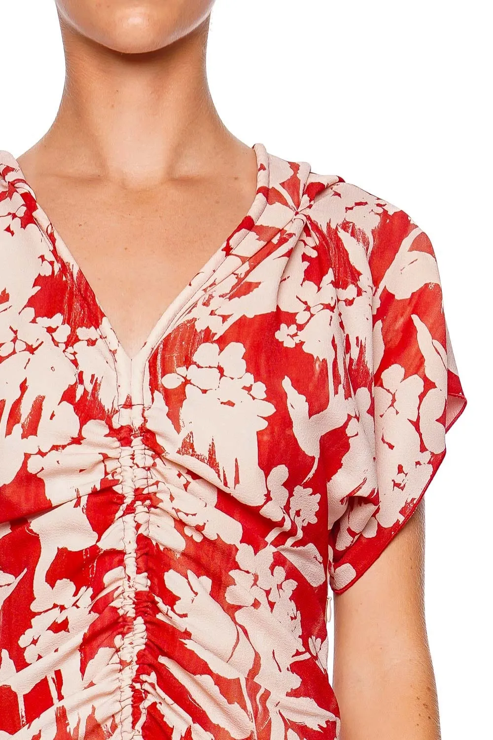 Floral Asymmetric Ruched Midi Dress