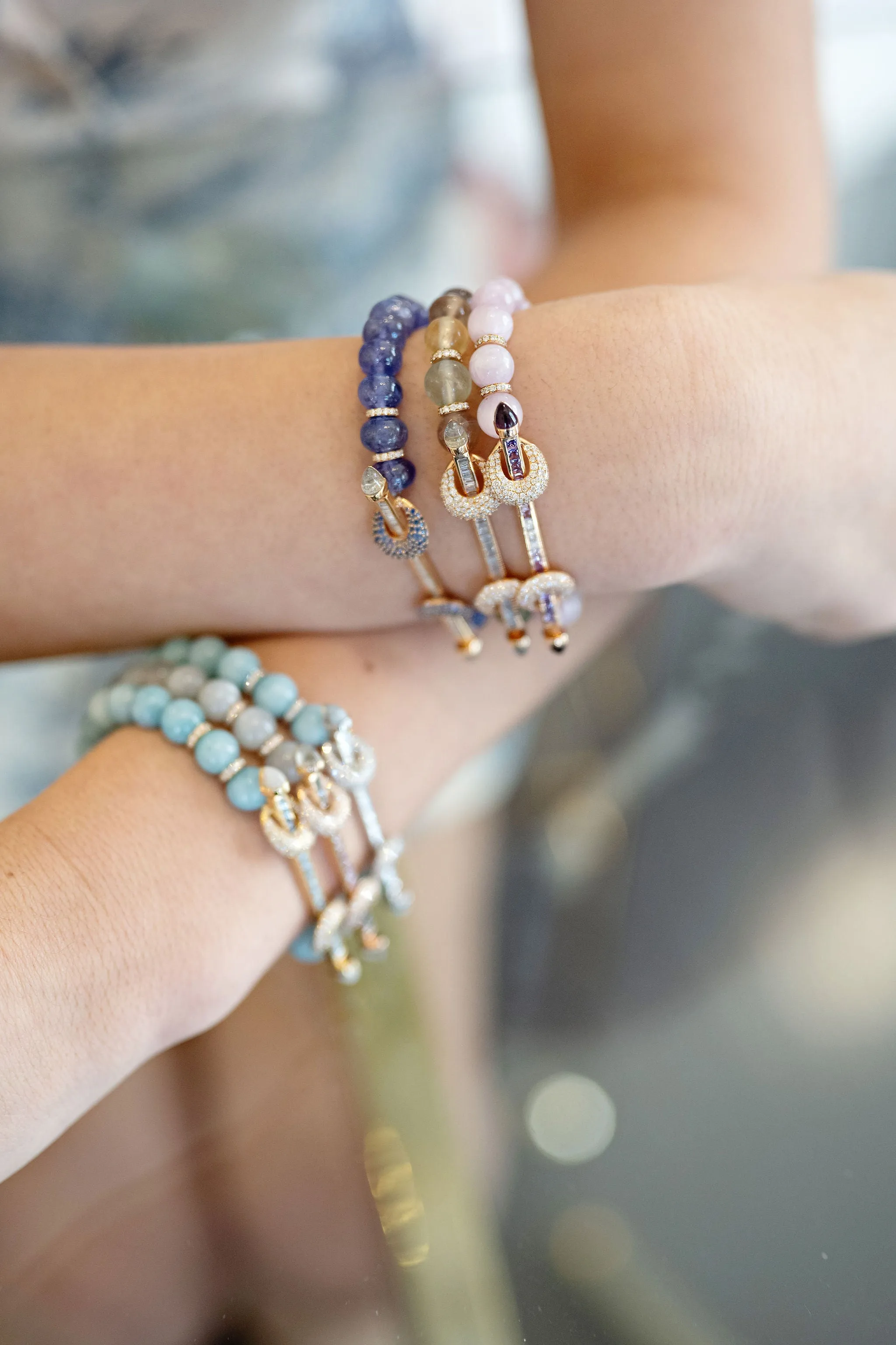 Fluorite & Diamond Baguette Chakra Bracelet