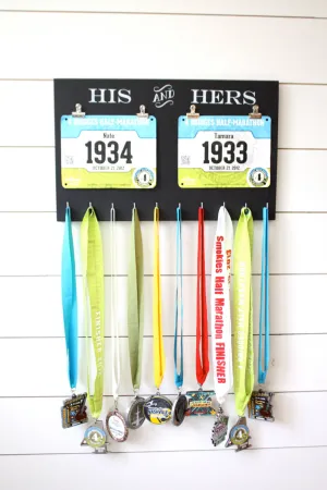 Gift for Runners - Couple - Race Bib and Medal Holder - His and Hers